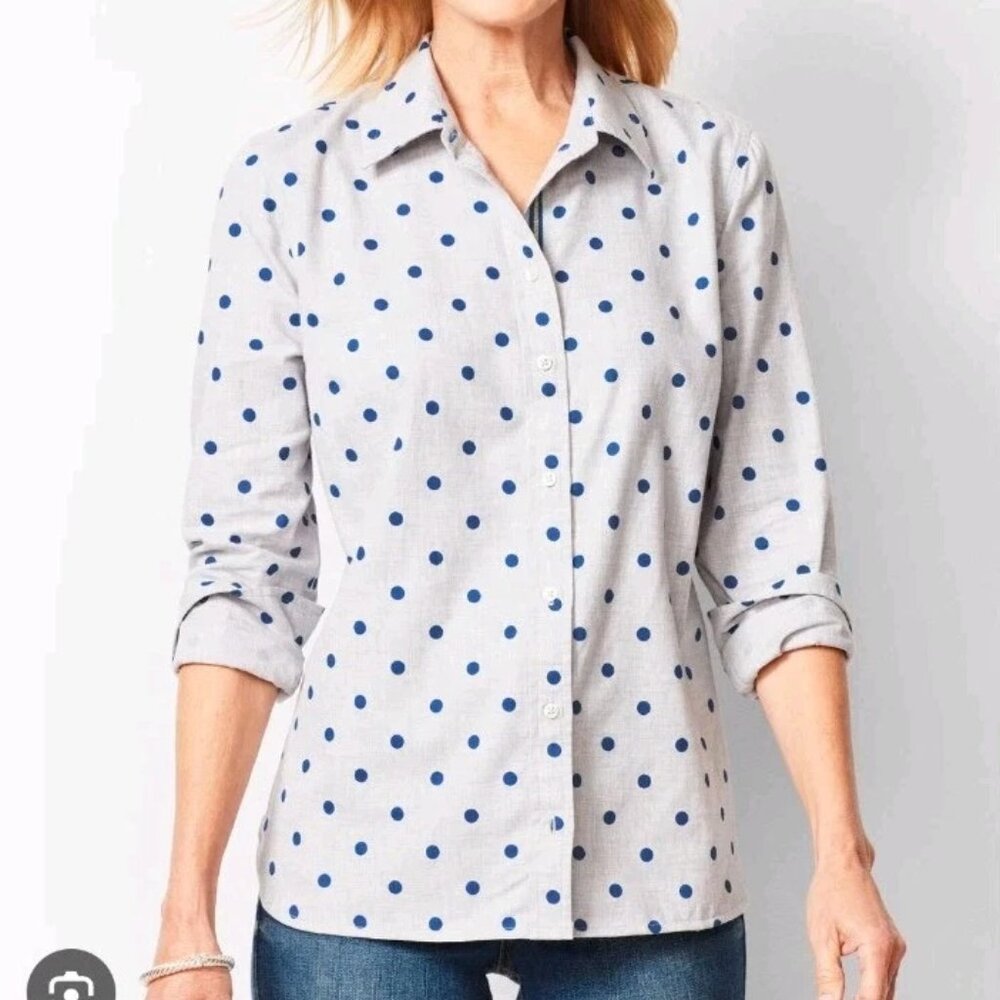 TALBOTS Polka Dot Print Classic Button Down Shirt 3X